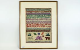 A Mid Victorian Sampler by Susannah Lonsdale, Features Alphabet Numbers, Royal Crest, Boat, Train,