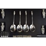 18th Century Matched Set of Four Silver Spoons with Later Attached Figural Finials.