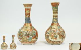 Japanese - Well Decorated Pair of Satsuma Bottle Shaped Vases - Meiji Period,