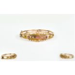 Edwardian Ornate and Attractive 9ct Gold Hinged Bangle Set with Rubies and Diamonds and Safety