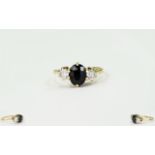 Ladies 9ct Gold Set 3 Stone DIamond and Sapphire Dress Ring. Fully Hallmarked.