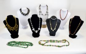 A Good Collection of ( 9 ) Assorted Vintage Stone Set Necklaces.