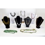 A Good Collection of ( 9 ) Assorted Vintage Stone Set Necklaces.