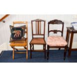 Three Chairs A mixed collection to include folding light wood cane seated artists chair by 'Grange',