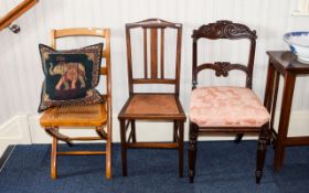 Three Chairs A mixed collection to include folding light wood cane seated artists chair by 'Grange',