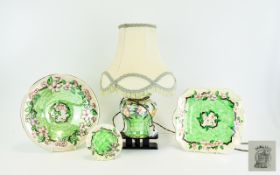 Small Collection Of Maling Lustreware In Embossed Blossom Bough Green Pattern (1950 - 55).