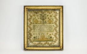 Regency Period Framed Needlework/Linen Cross Stitch Sampler by Jane Fennah dated August 4-1812