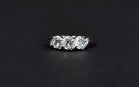 9ct White Gold Aquamarine And Diamond Eternity Ring Set With Oval Cut Aquamarines Between Diamond