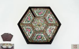 Cantonese Famille Rose Boxed Hexagonal Spice Dishes Lidded wooden box housing seven ceramic dishes