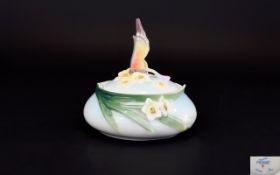 Franz Porcelain Butterfly Lidded Box. FZ0090. 3.75 Inches High & 4 Inches Diameter.