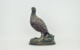 Small Metal Figure Of Grouse. Bronze effect cold painted figure, some damage to paint.