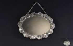 Tavra Turkish 900 Coin Silver Repousse Handmade Oval Shaped Wedding Mirror. c.1900 - 1910.