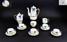 Carlton China - Savoy Hand Painted Art Deco Period - Wonderful ( 14 ) Piece Part Coffee Service '