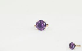 Ladies 9ct Gold - Large Amethyst Set Dress Ring. The Amethyst of Excellent Colour and Clarity. Est 8