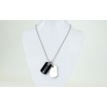 Emporio Armani Dog Tag Necklace Silver tone metal chain with double dog tag in black enamel and