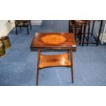 Card Table Inlaid dark wood gaming table with fold out top and green baize,