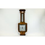 Art Deco Mahogany Inlaid Barometer, Square Silvered Dial With Chrome Mount,