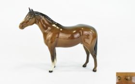 Beswick Horse Figure ' Thoroughbred Stallion ' Small ( Brown ) Model No 1992. Designer A.