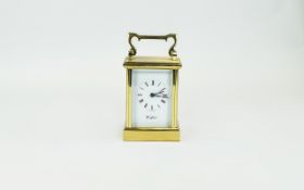 Modern - English Brass Cased Carriage Clock, Battery Driven, Features White Porcelain Dial,