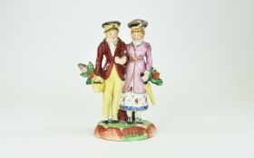 Late 18th Century Pearl Ware Staffordshire Figures. c.1790 - 1800. Lady and Gentleman Day Out.