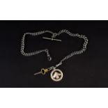 Victorian Period Double Albert - Silver Chain with T-Bar, Masonic Medal and Key.