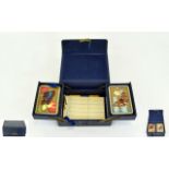 Vintage Boxed Decorative Playing Cards Attractive blue leather bound vintage box with pull out