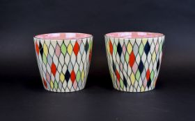 Maling - Art Deco Period Pair of Hand Painted Lustre Ware Jardiniere's In The ' Harlequin ' Pattern.