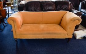 Queen Anne Sofa Three seater sofa of generous proportions on dark wood cabriole legs with castors.