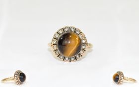 9ct Gold Dress Ring, Set With A Cabochon Cut Tigers Eye,