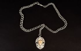 Antique - Nice Quality Silver Albert Chain with Attached Silver Medal. c.1890's.