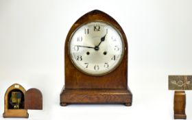 Large Edwardian Mantle Clock An attractive mantle clock in dark wood casing with brushed silver