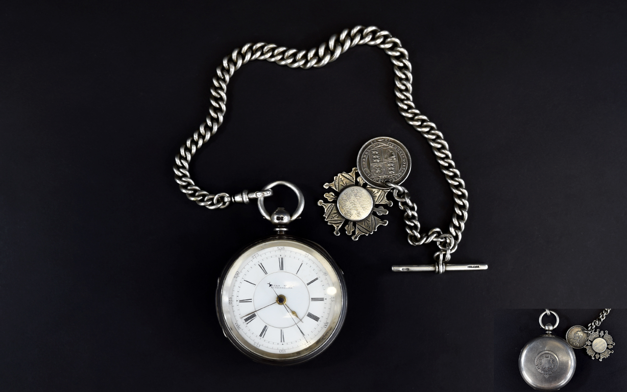 Victorian - Silver Open Faced Chronograph Pocket Watch.