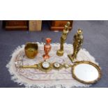 A Large Collection Of Brass And Metal Items Approx six in total to include two figures,