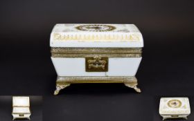 19thC French Empire Marble Casket, Slight Sarcophagus Shaped Form,