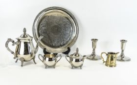 Small Collection of Silver Plated Ware comprising teapot, sugar bowl, milk jug and tray. Together