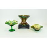 A Collection Of Carnival Glass Three pieces in total in Helios green,