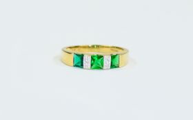 9ct Gold Dress Ring, Set With Green Paste And CZ Stones,