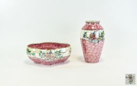 Maling Lustreware In Azalea Pattern. Two