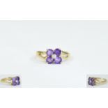 9ct Gold Amethyst And Diamond Ring Flowe