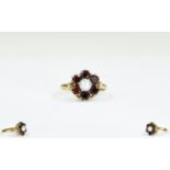 Antique 9ct Gold Garnet and Pearl Set Cl