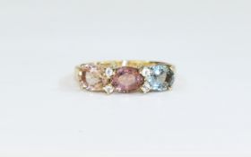 9ct Gold Dress Ring Set With 3 Coloured