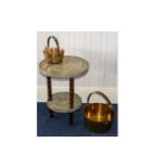 Circular Brass And Wood Occasional Table