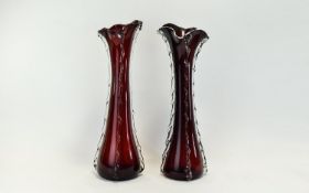 Murano - Pair of Hand Blown Tall Ruby Re