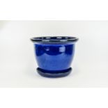 Cobalt Blue Jardiniere and Saucer. 16 In
