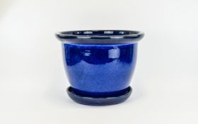 Cobalt Blue Jardiniere and Saucer. 16 In