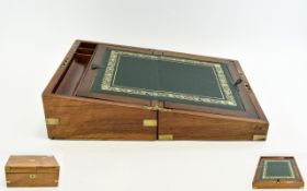 Antique Stationery Box Victorian light wood box with green tooled leather interior,