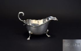 A Nice Quality - Solid Silver Sauce Boat, Raised on ( 3 ) Three Hoofed Feet,