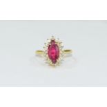 Ruby and White Topaz Marquise Shape Ring, a marquise cut ruby of 3.