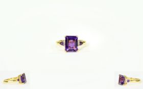 Amethyst and Natural White Zircon Ring, an octagon cut, rich purple amethyst of 4.