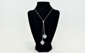 Swarovski Silver Tone And Crystal Lariat Style Necklace Long necklace with two circular crystal set